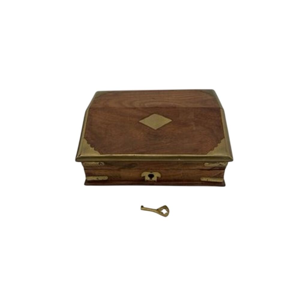 Vintage Wood Keepsake Box with Brass Inlays